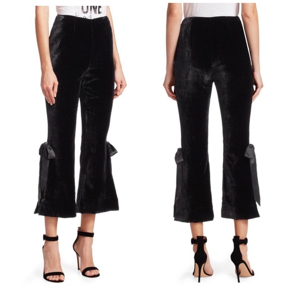cinq a sept Pants - Cinq A Sept Lou Velvet Crop Flare Pants In Black With Ribbon Ties Size 4